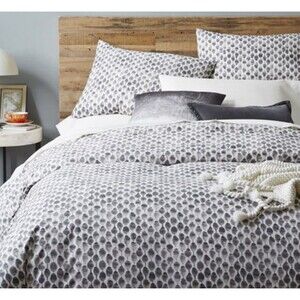 West Elm Stamped Dots Full/Queen Duvet Cover Button Closure 100% Organic Cotton